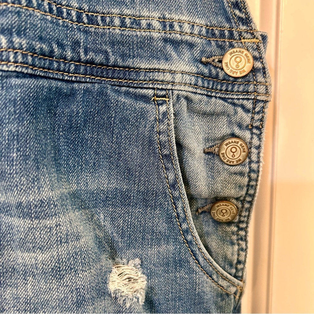 Insane Gene LA Jeans short overall Shortalls medium wash Distressed Size Medium - Picture 4 of 14